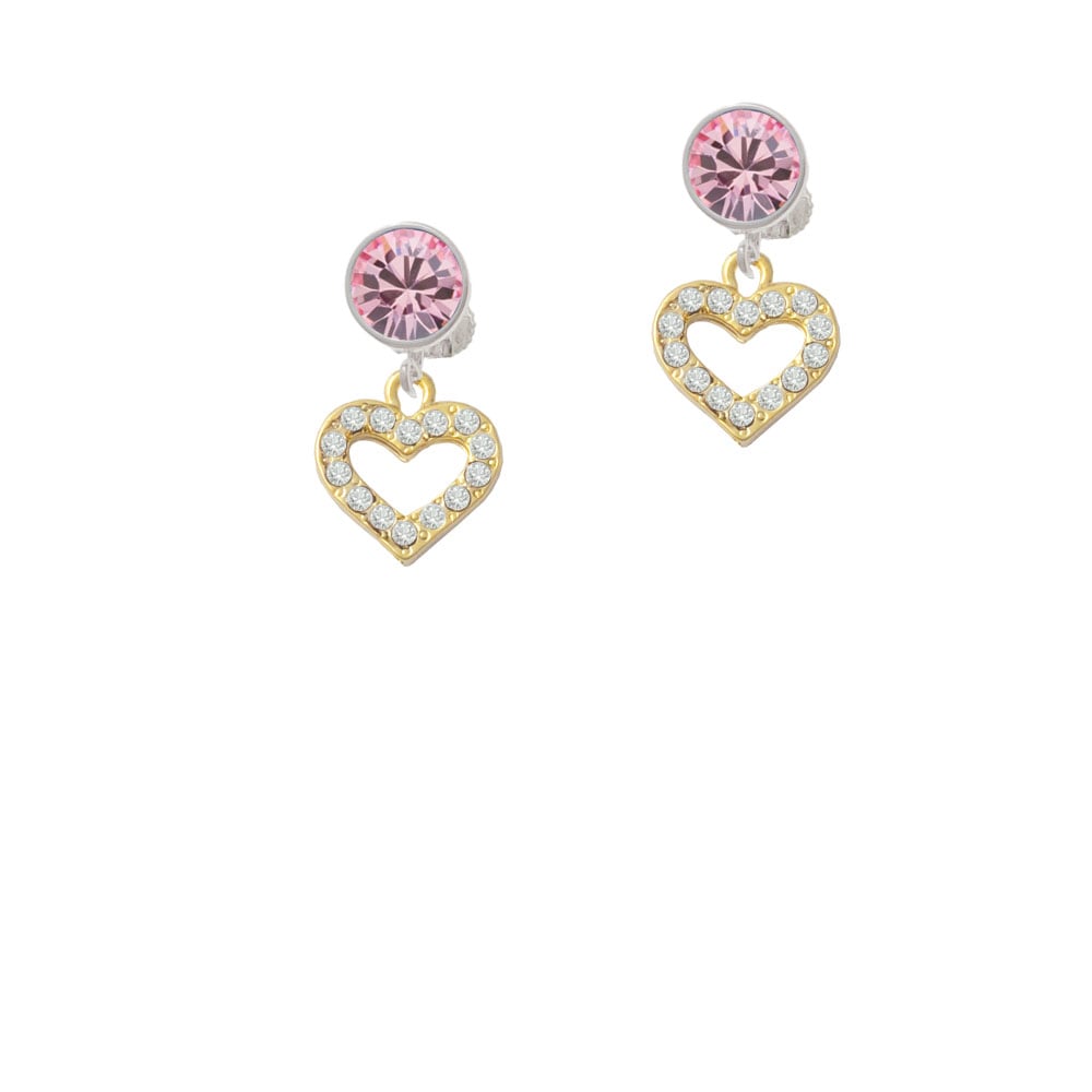 Gold Tone Crystal Open Heart Crystal Clip On Earrings Image 1