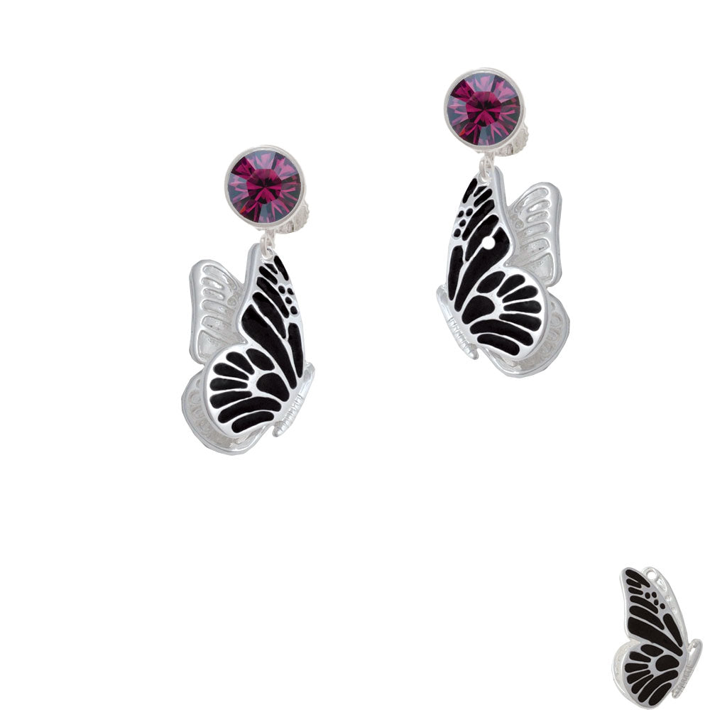 Large Black Flying Butterfly Crystal Clip On Earrings Image 8