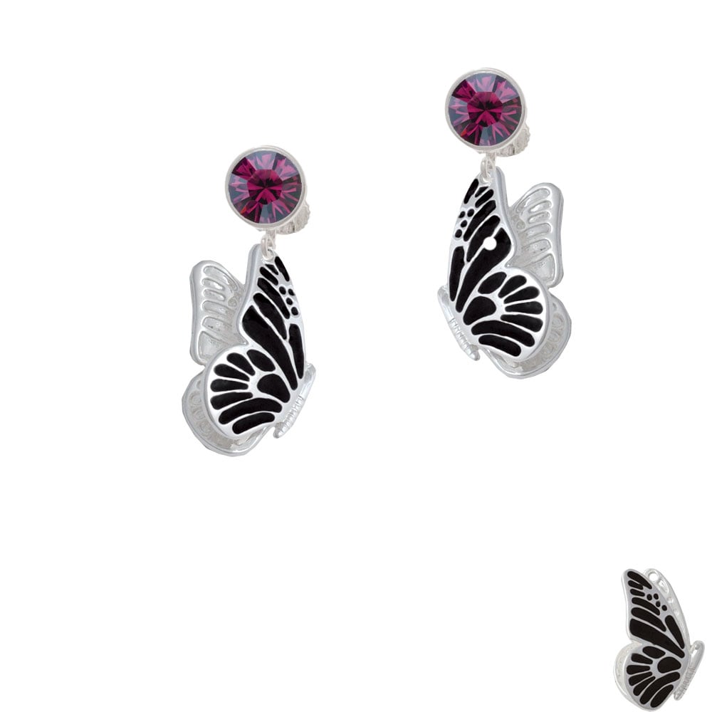 Large Black Flying Butterfly Crystal Clip On Earrings Image 1