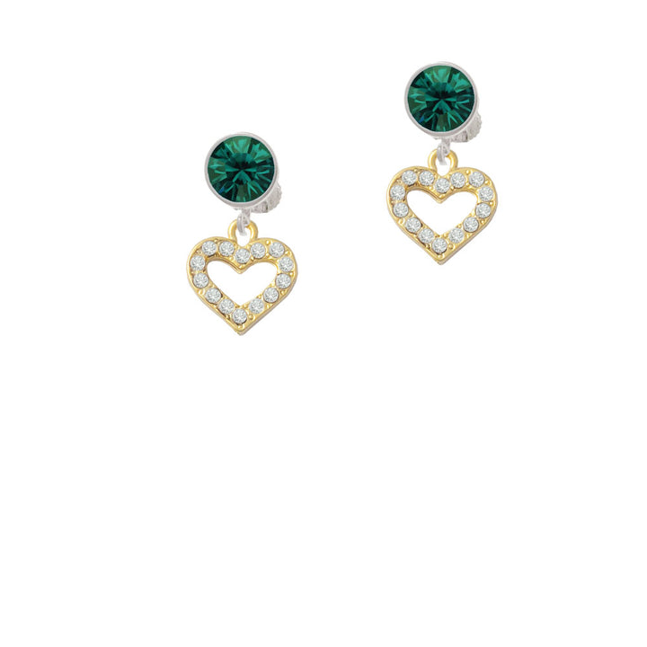 Gold Tone Crystal Open Heart Crystal Clip On Earrings Image 6