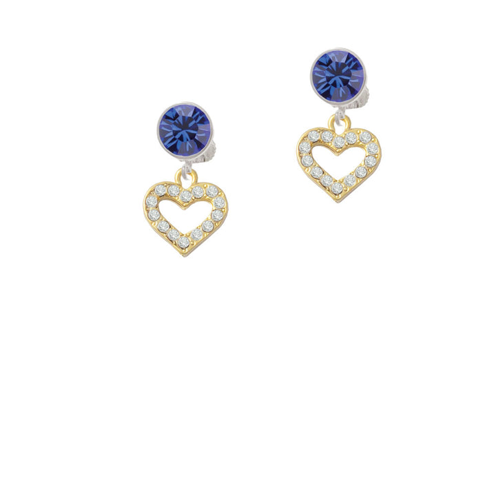 Gold Tone Crystal Open Heart Crystal Clip On Earrings Image 7