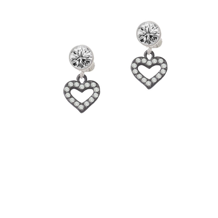 Black Nickel Plated Crystal Open Heart Crystal Clip On Earrings Image 1