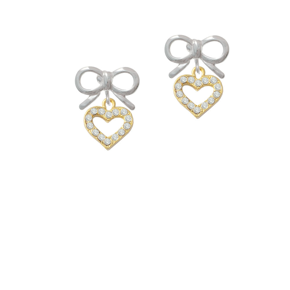 Gold Tone Crystal Open Heart Crystal Clip On Earrings Image 9