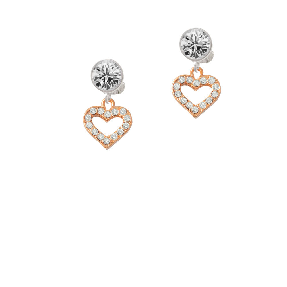 Rose Gold Tone Crystal Open Heart Crystal Clip On Earrings Image 2