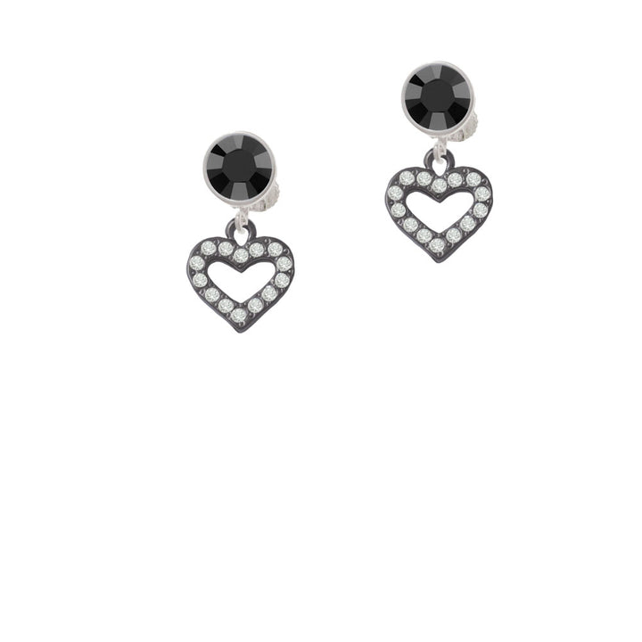 Black Nickel Plated Crystal Open Heart Crystal Clip On Earrings Image 3