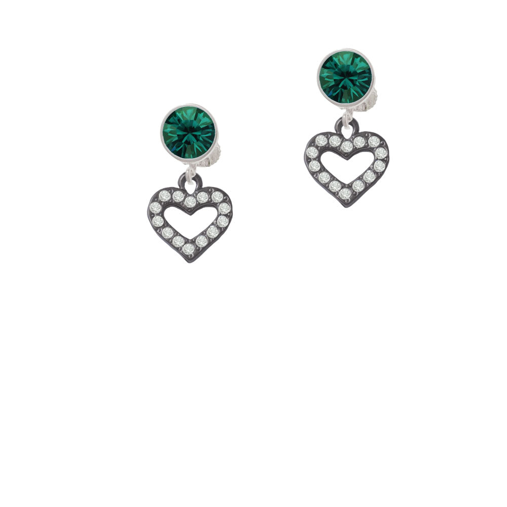 Black Nickel Plated Crystal Open Heart Crystal Clip On Earrings Image 6