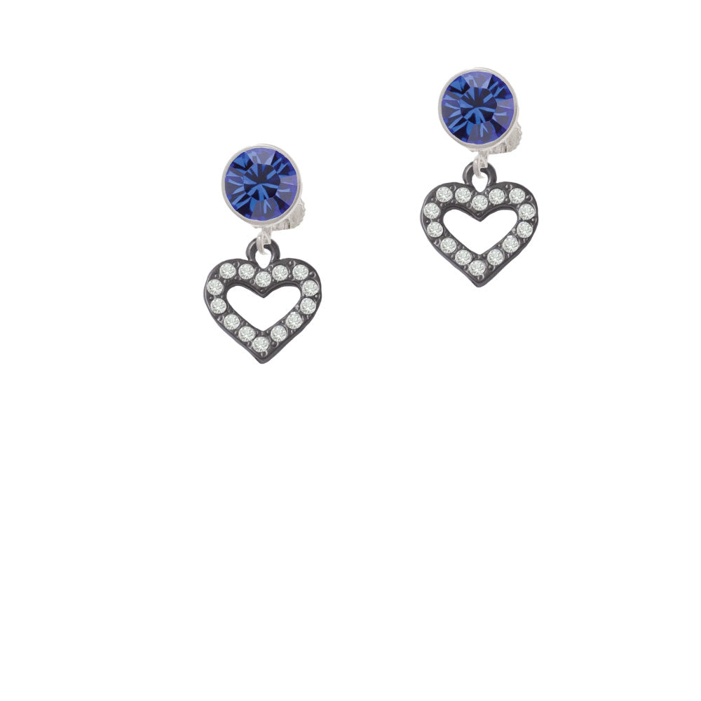 Black Nickel Plated Crystal Open Heart Crystal Clip On Earrings Image 7