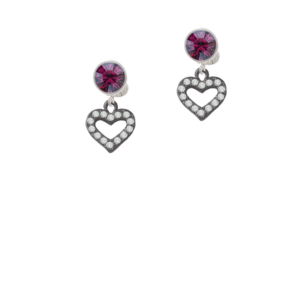 Black Nickel Plated Crystal Open Heart Crystal Clip On Earrings Image 8