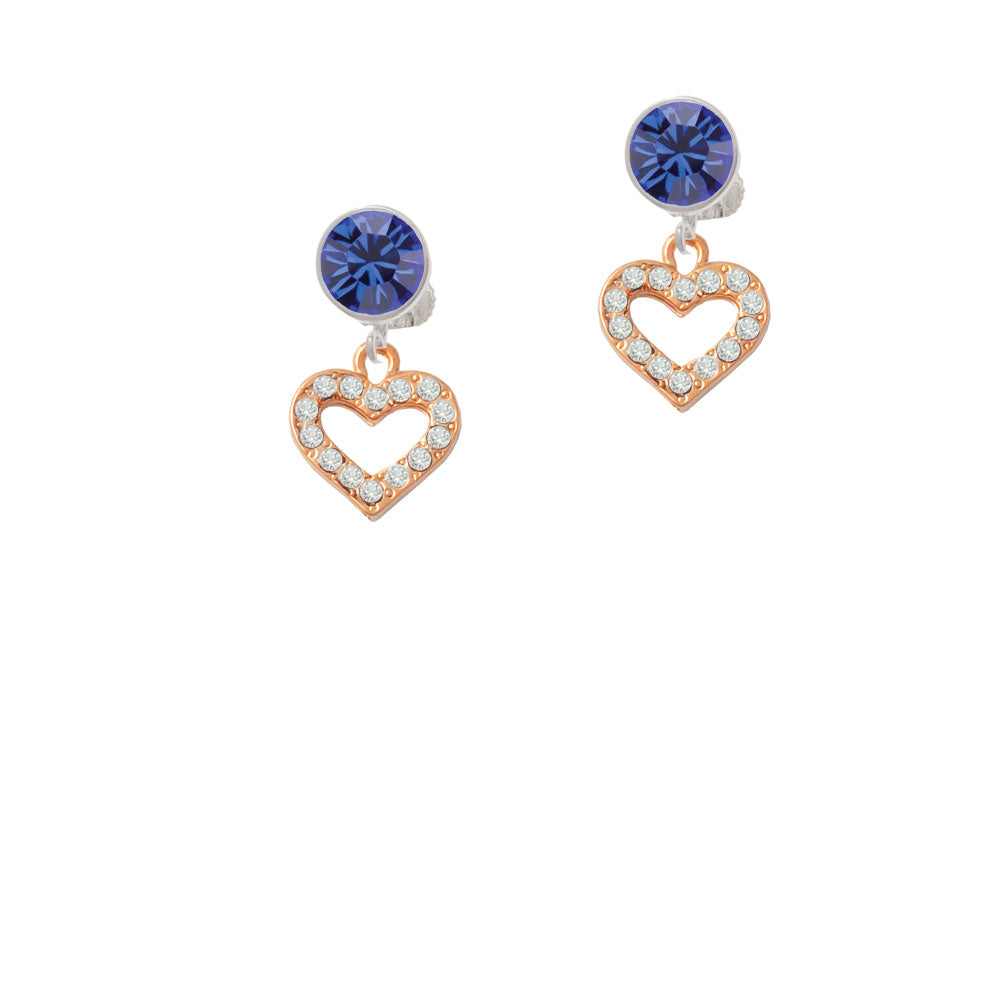 Rose Gold Tone Crystal Open Heart Crystal Clip On Earrings Image 7