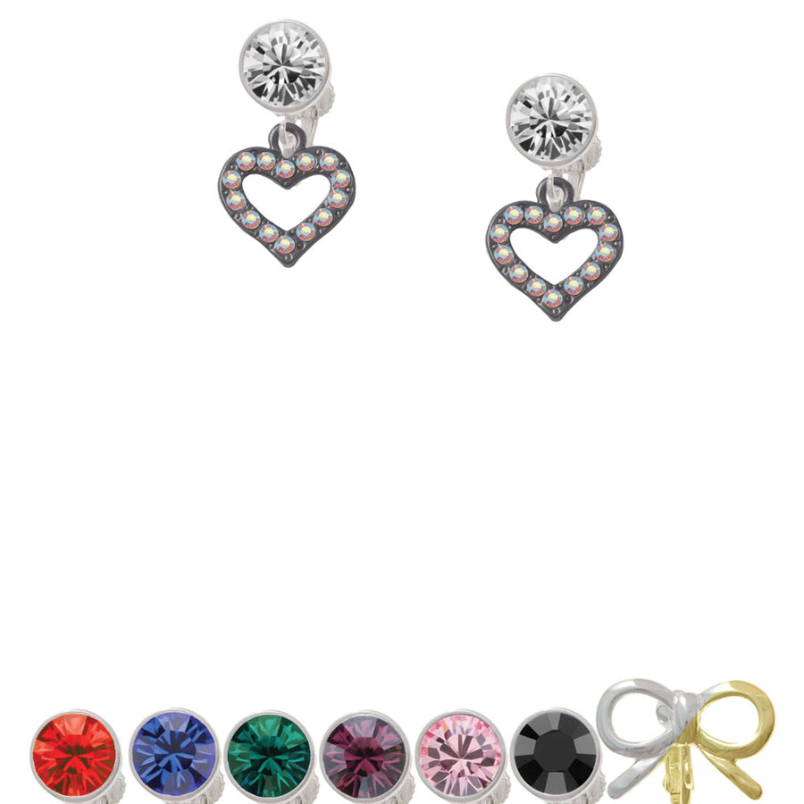 Black Nickel Plated AB Crystal Open Heart Crystal Clip On Earrings Image 1