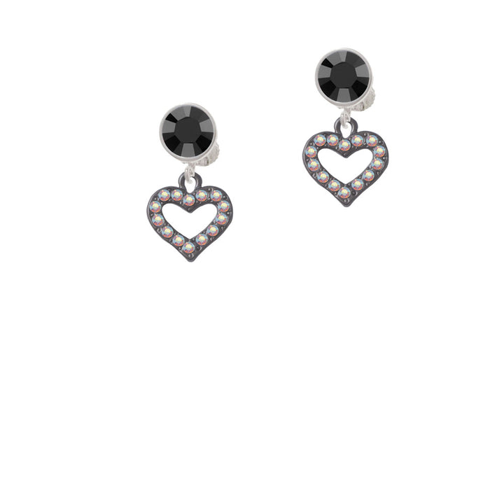 Black Nickel Plated AB Crystal Open Heart Crystal Clip On Earrings Image 3