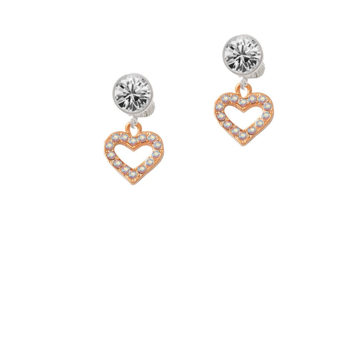 Rose Gold Tone AB Crystal Open Heart Crystal Clip On Earrings Image 2