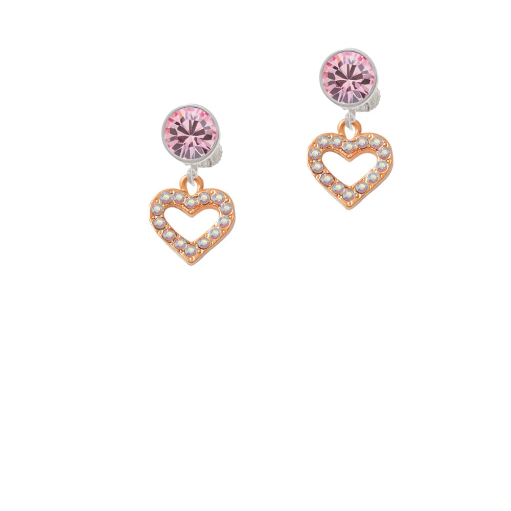 Rose Gold Tone AB Crystal Open Heart Crystal Clip On Earrings Image 1