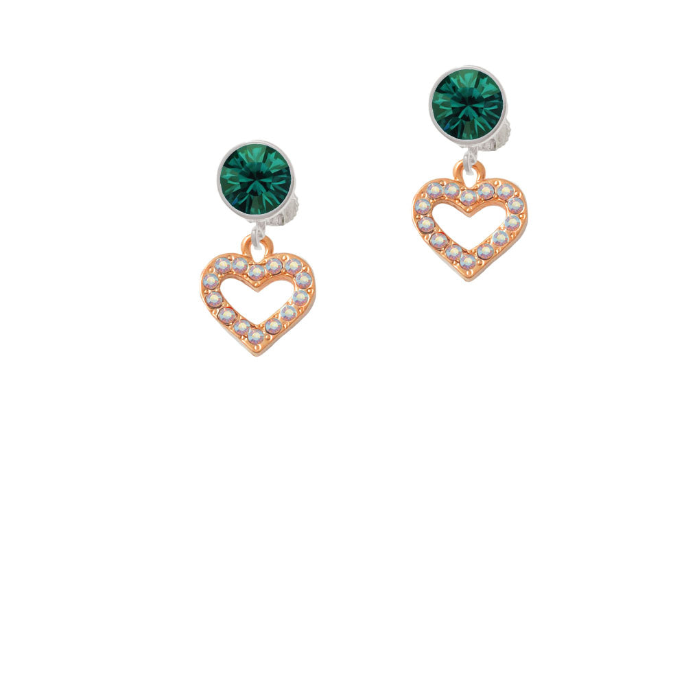 Rose Gold Tone AB Crystal Open Heart Crystal Clip On Earrings Image 6