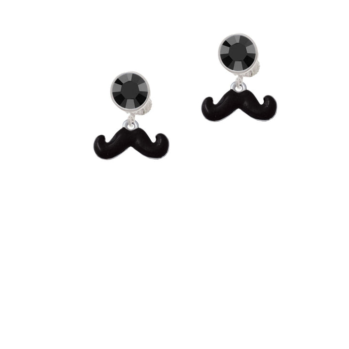 Small Black Enamel Mustache Crystal Clip On Earrings Image 3