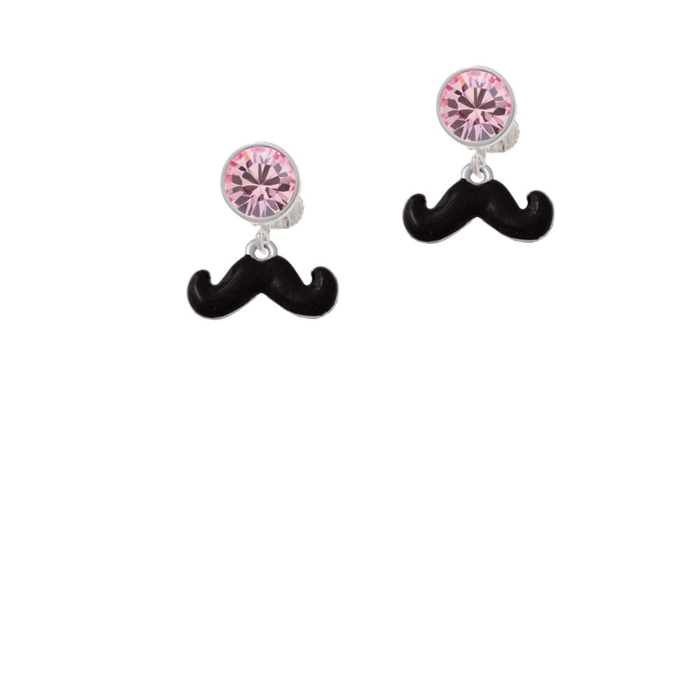 Small Black Enamel Mustache Crystal Clip On Earrings Image 4