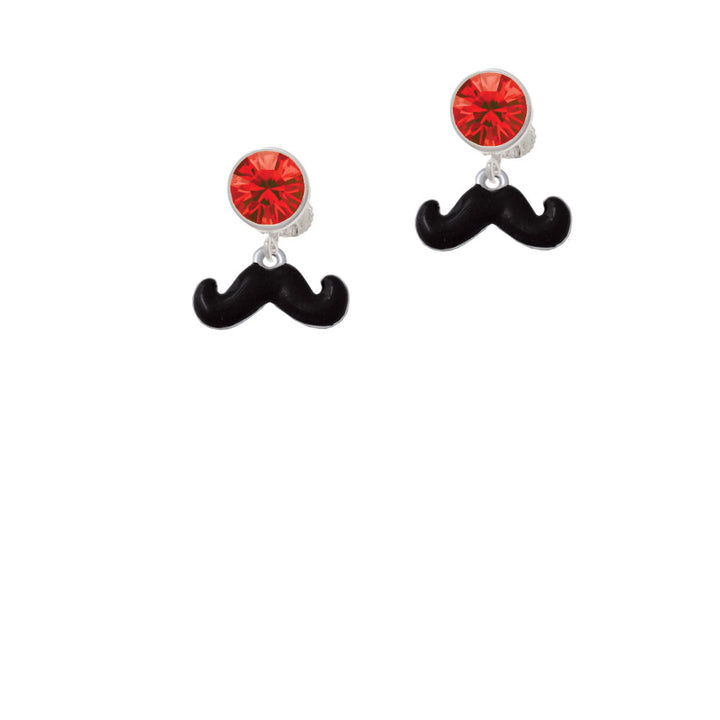 Small Black Enamel Mustache Crystal Clip On Earrings Image 4