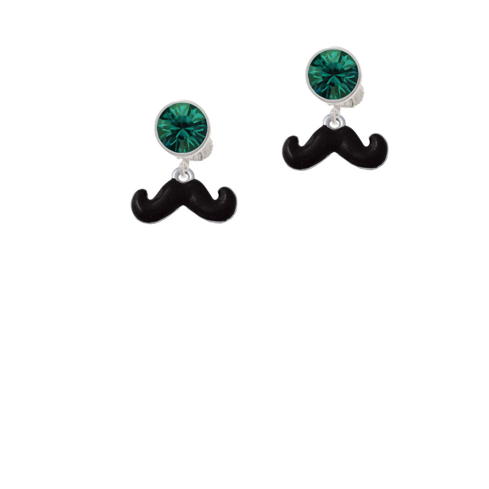 Small Black Enamel Mustache Crystal Clip On Earrings Image 6