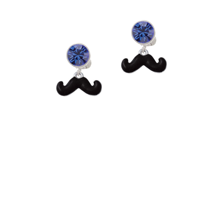 Small Black Enamel Mustache Crystal Clip On Earrings Image 7