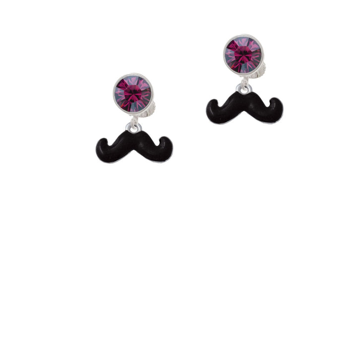 Small Black Enamel Mustache Crystal Clip On Earrings Image 8