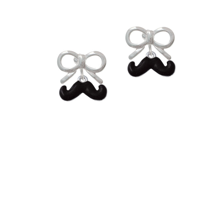 Small Black Enamel Mustache Crystal Clip On Earrings Image 9