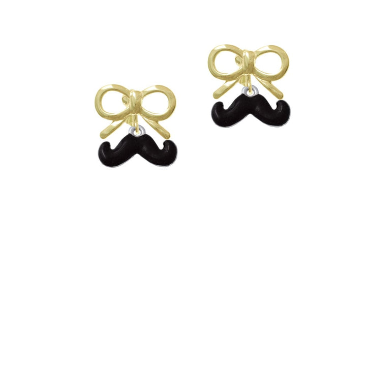 Small Black Enamel Mustache Crystal Clip On Earrings Image 10