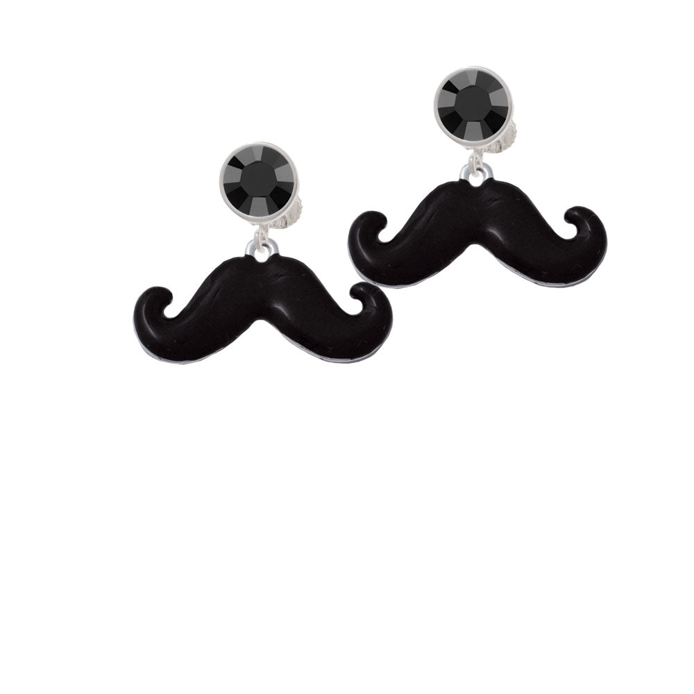 Large Black Enamel Mustache Crystal Clip On Earrings Image 3