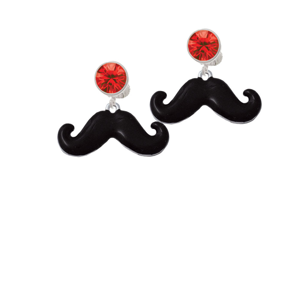 Large Black Enamel Mustache Crystal Clip On Earrings Image 4