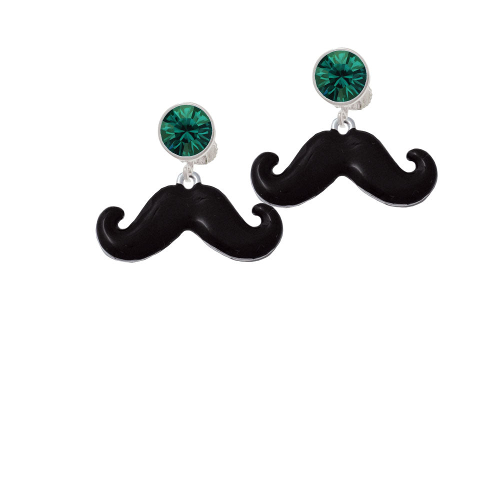 Large Black Enamel Mustache Crystal Clip On Earrings Image 6