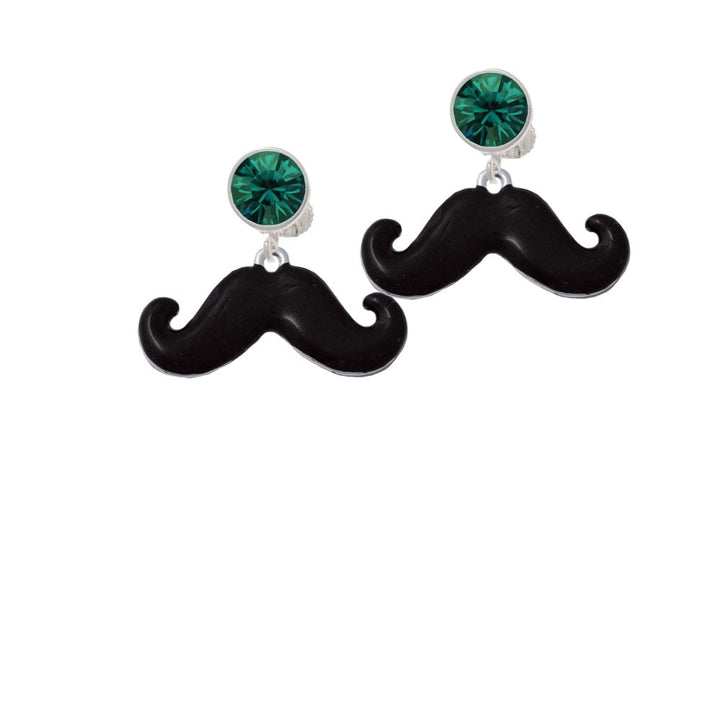 Large Black Enamel Mustache Crystal Clip On Earrings Image 1