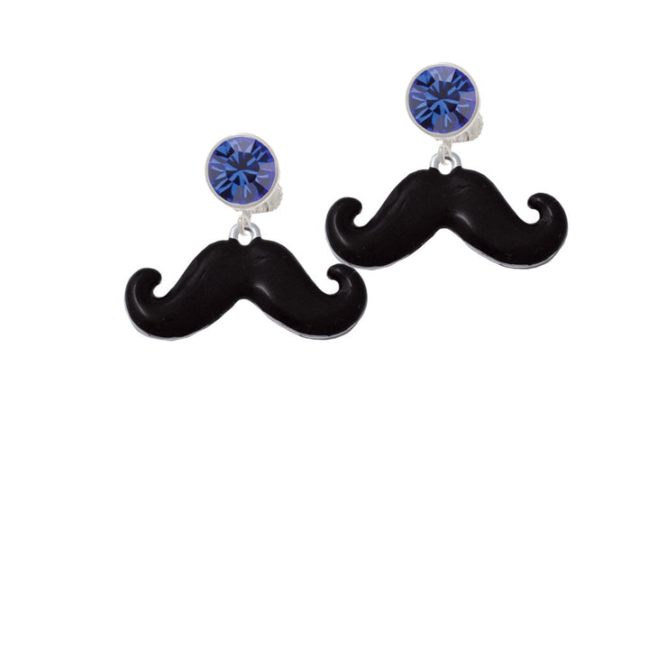 Large Black Enamel Mustache Crystal Clip On Earrings Image 7