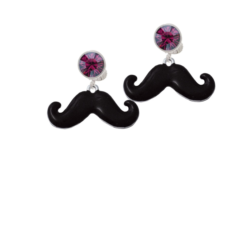 Large Black Enamel Mustache Crystal Clip On Earrings Image 8