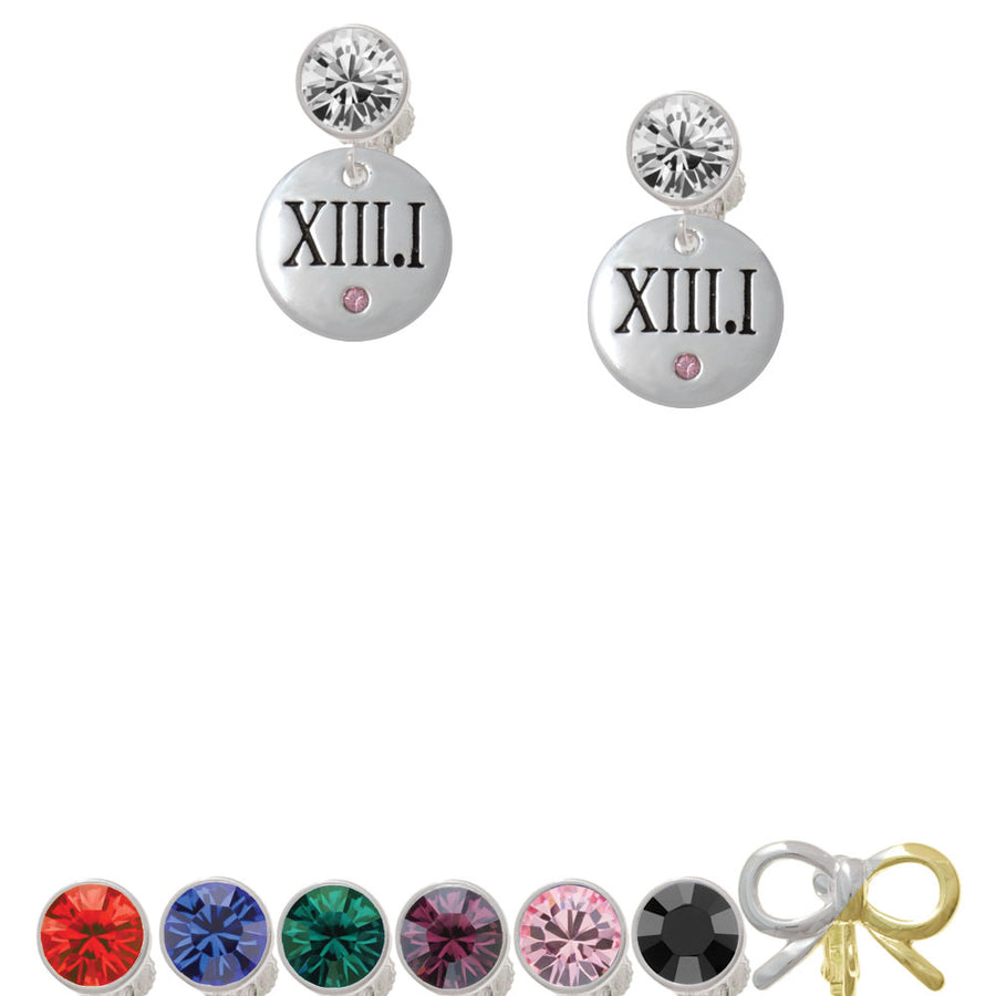 Half Marathon with Pink Crystal Roman Numeral Crystal Clip On Earrings Image 1