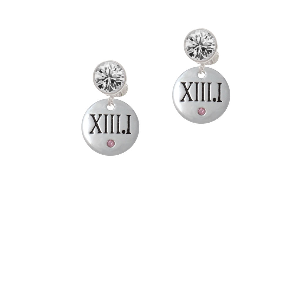 Half Marathon with Pink Crystal Roman Numeral Crystal Clip On Earrings Image 2