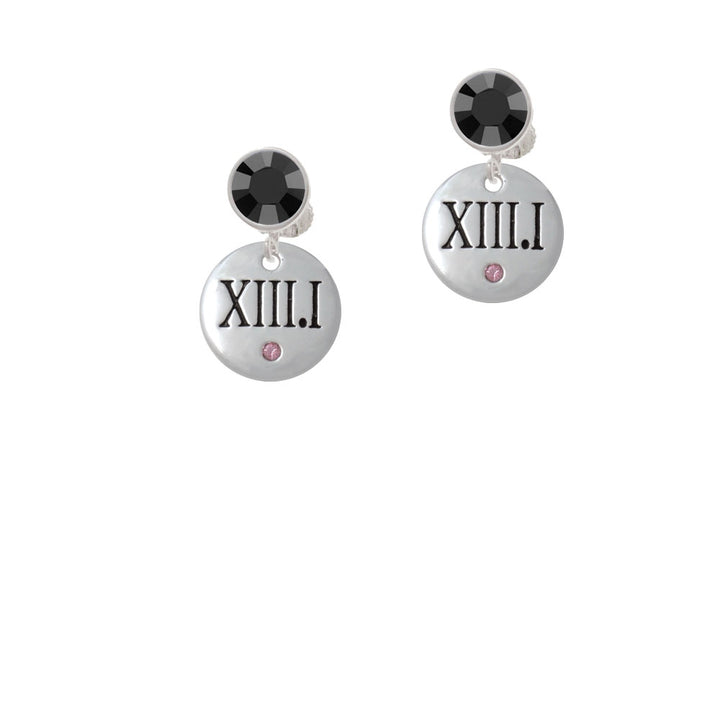 Half Marathon with Pink Crystal Roman Numeral Crystal Clip On Earrings Image 3