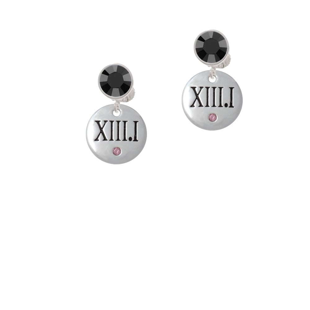 Half Marathon with Pink Crystal Roman Numeral Crystal Clip On Earrings Image 1