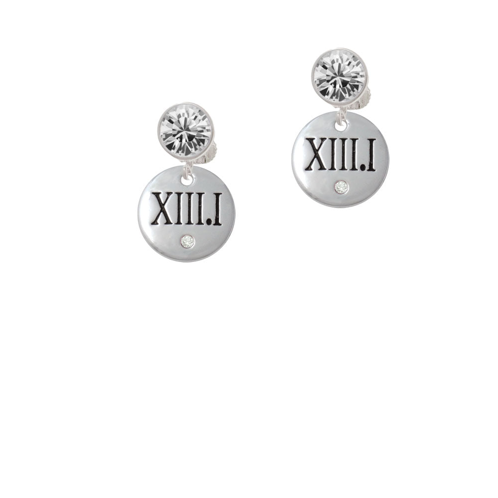 Half Marathon with Clear Crystal Roman Numeral Crystal Clip On Earrings Image 2