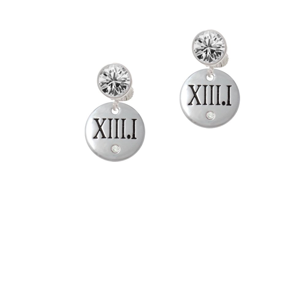 Half Marathon with Clear Crystal Roman Numeral Crystal Clip On Earrings Image 1