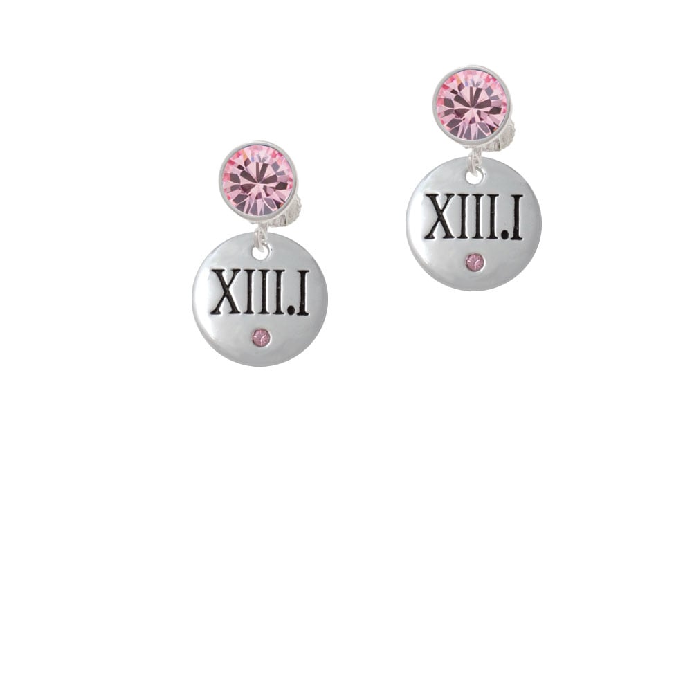 Half Marathon with Pink Crystal Roman Numeral Crystal Clip On Earrings Image 4