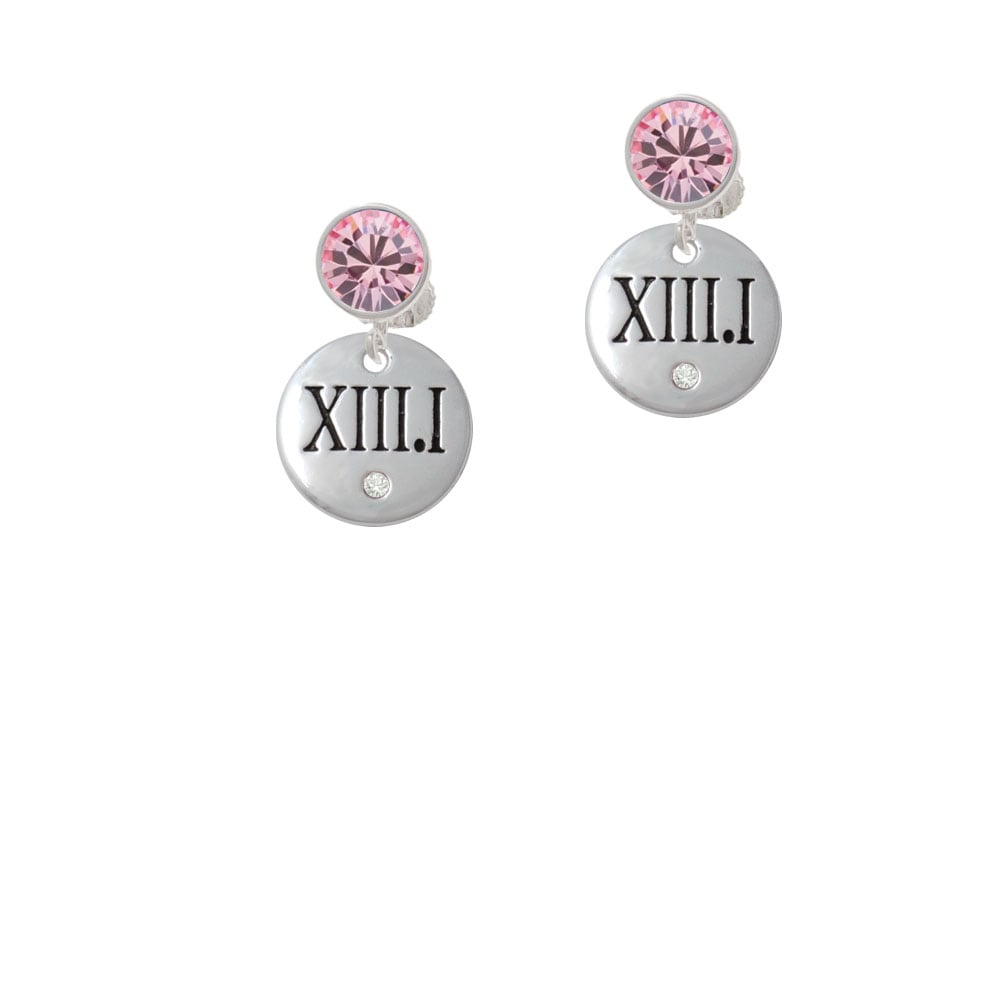 Half Marathon with Clear Crystal Roman Numeral Crystal Clip On Earrings Image 1