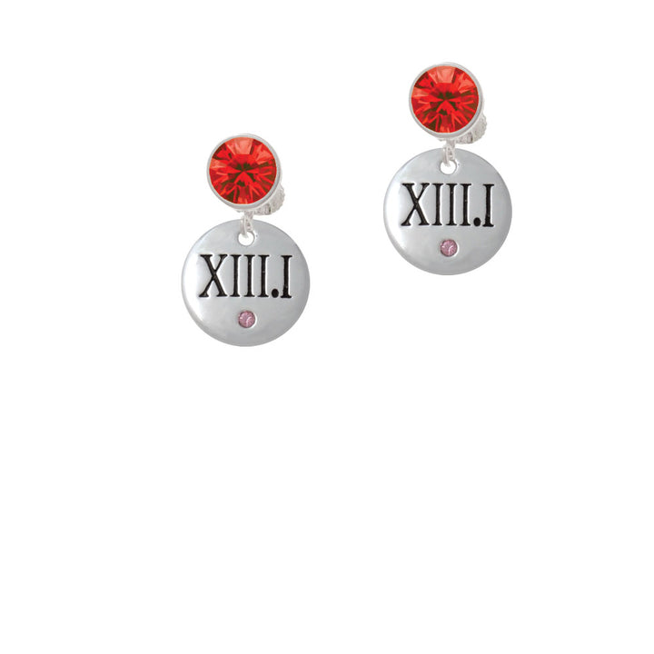 Half Marathon with Pink Crystal Roman Numeral Crystal Clip On Earrings Image 4