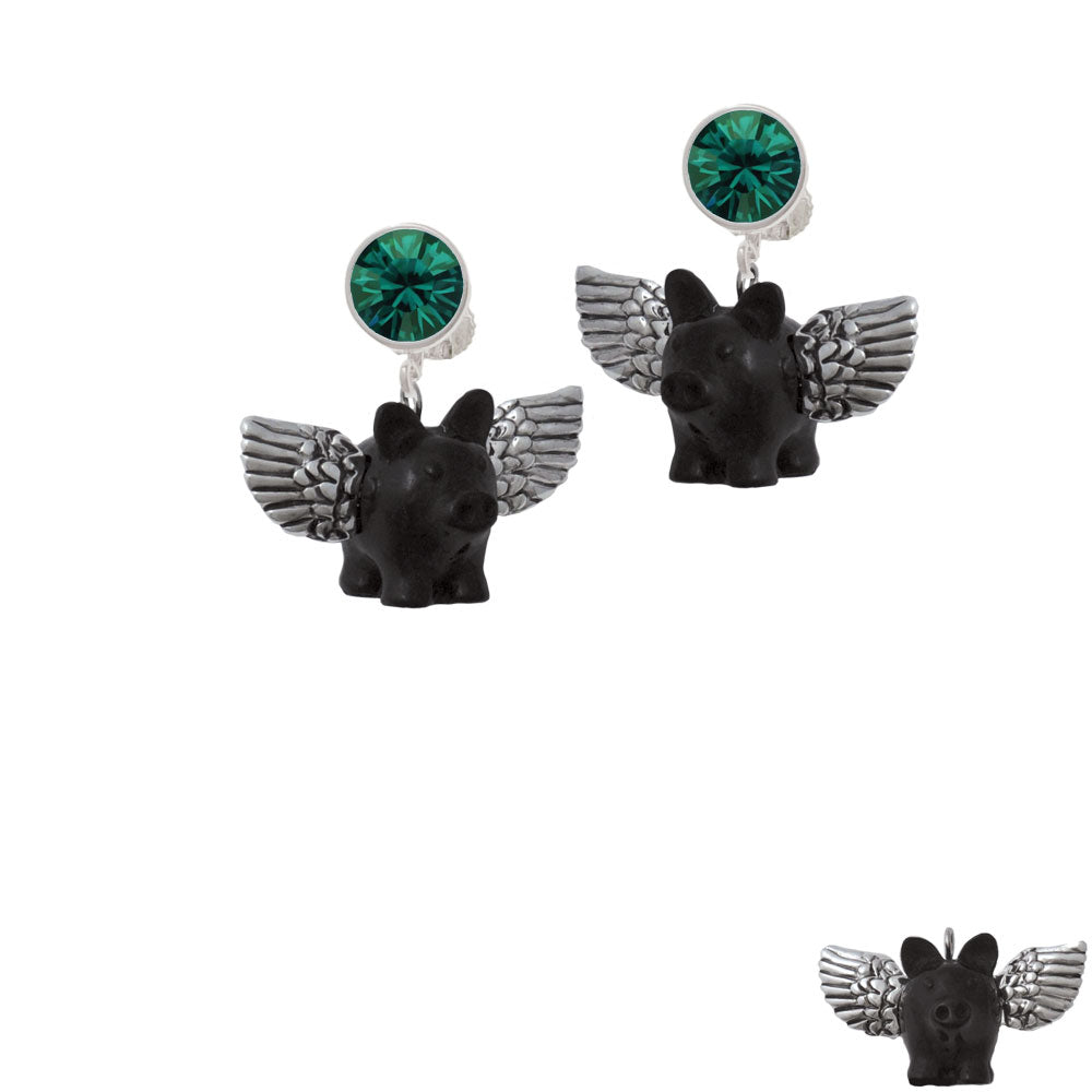 Black Flying Pig with Wings Crystal Clip On Earrings Image 6
