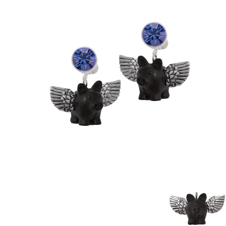 Black Flying Pig with Wings Crystal Clip On Earrings Image 7