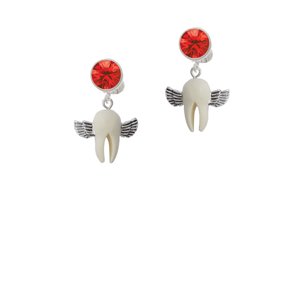 White Tooth with Wings - Tooth Fairy Crystal Clip On Earrings Image 4