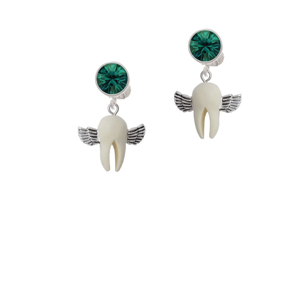 White Tooth with Wings - Tooth Fairy Crystal Clip On Earrings Image 6