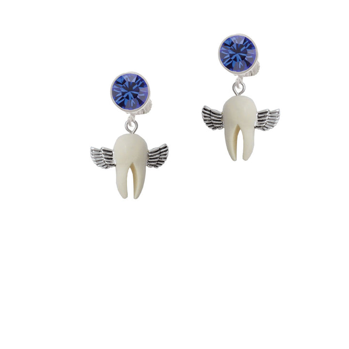 White Tooth with Wings - Tooth Fairy Crystal Clip On Earrings Image 7