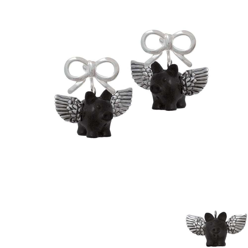 Black Flying Pig with Wings Crystal Clip On Earrings Image 9