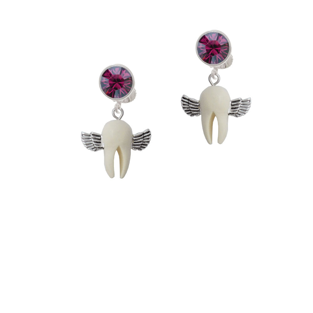 White Tooth with Wings - Tooth Fairy Crystal Clip On Earrings Image 8