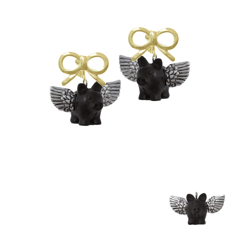 Black Flying Pig with Wings Crystal Clip On Earrings Image 10