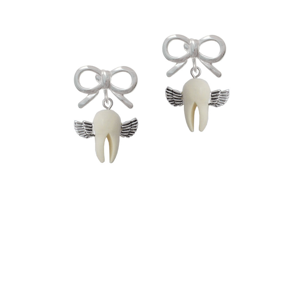 White Tooth with Wings - Tooth Fairy Crystal Clip On Earrings Image 9